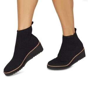 Eileen Fisher Lilou Nubuck and Recycled Stretch Knit Bootie Black Wedge Size 11
